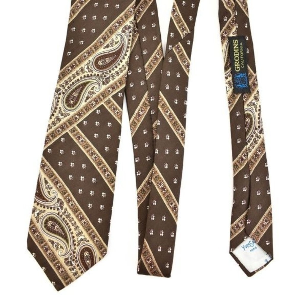 YVES SAINT LAURENT (YSL) Brown Batik Silk Tie mm